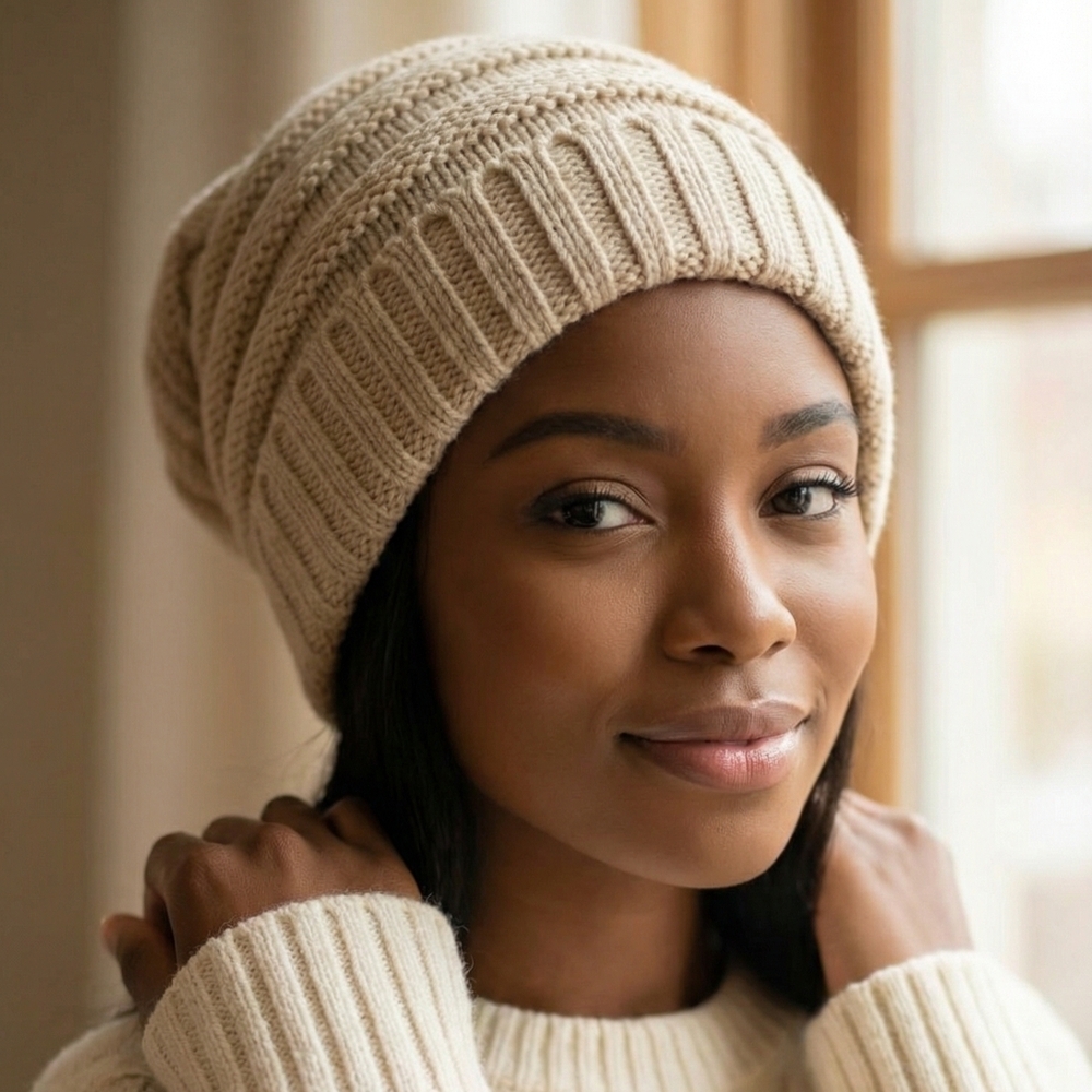 C.C Beige Ribbed Knit Hat Beanie